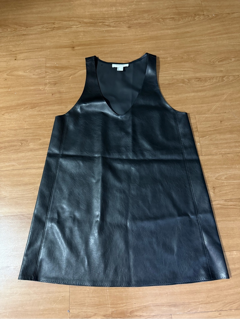 H&M Black Faux Leather Sleeveless V-Neck Tunic